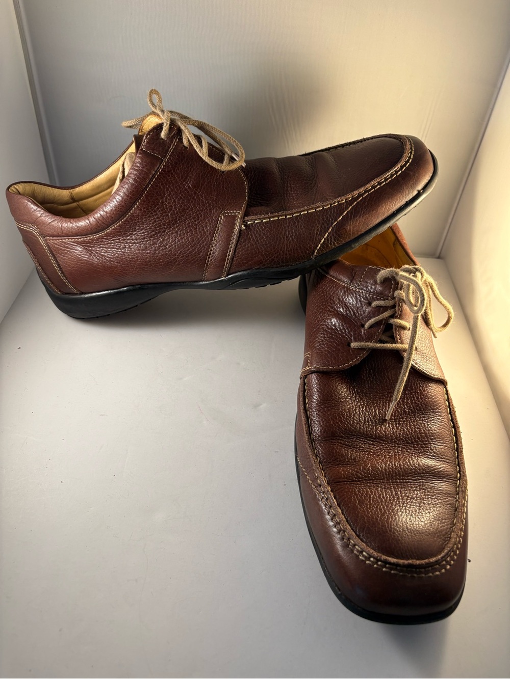 Sandro Moscoloni 15028 Men Size 13 D Brown Pebbled Leather Oxford Shoes Moc Toe